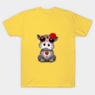 Red Day of the Dead Baby Hippo T-Shirt